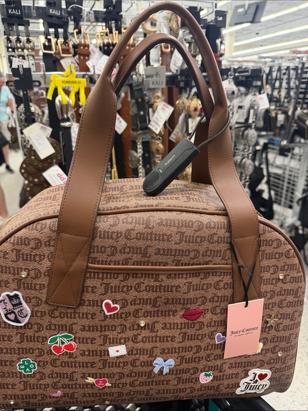 Juicy Couture Brown Logo Travel Duffel with Embroidered Patch Accents